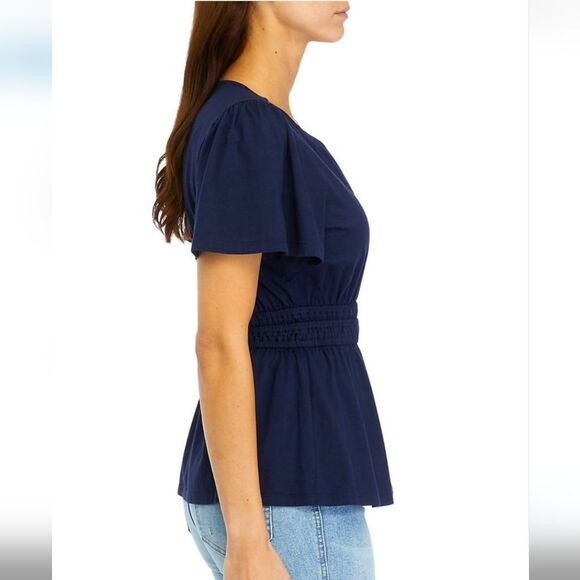 Crown & Ivy Smocked Split Neck Top - Picture 2 of 11